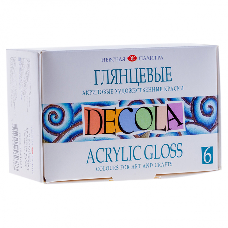 Краски акриловые Decola, 06 цветов, глянцевые, 20мл, картон