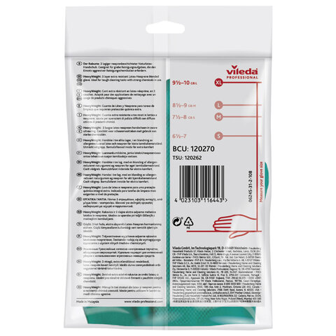 Перчатки VILEDA PROFESSIONAL латекс-неопреновые МНОГОРАЗОВЫЕ х/б напыление СВЕРХПРОЧНЫЕ, размер XL (очень большой) зеленые/желтые, 174309