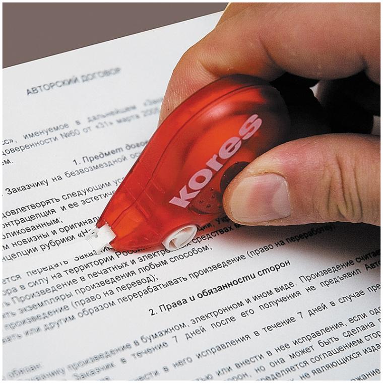 Корректирующая лента Kores "Scooter", 4,2мм*8м, красный, блистер, европодвес
