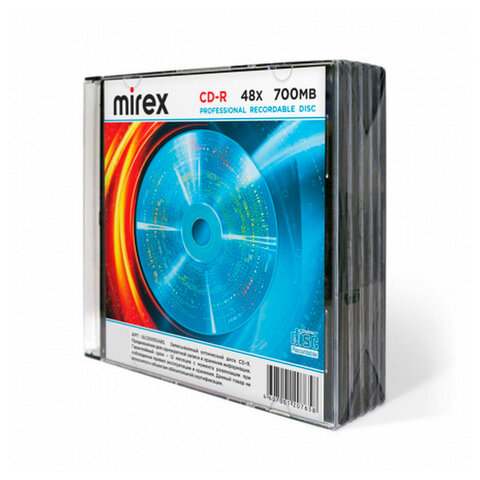Диск CD-R MIREX, 700 Мб, 48x, Slim Case, КОМПЛЕКТ 5 шт., UL120051A8F