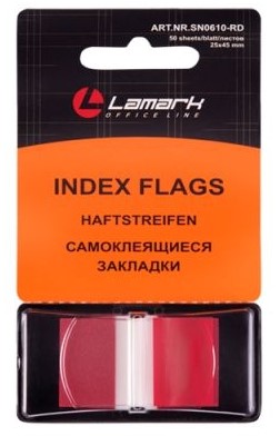Закладки самоклеящиеся Lamark пластиковые 25х45 50л. оранжевый  Z-сложения красные пластик