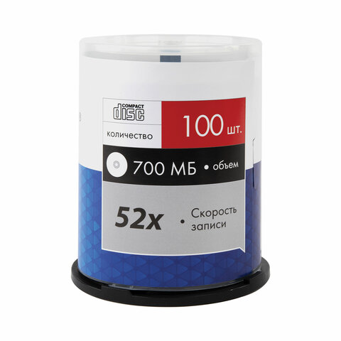 Диск CD-R SONNEN, 700 Mb, 52x, Cake Box (упаковка на шпиле) КОМПЛЕКТ 100 шт., 513533