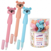 Ручка фигурная шариковая ЮНЛАНДИЯ "Мишка", мягкий силиконовый корпус, ассорти, СИНЯЯ, пишущий узел 0,7 мм, 143780