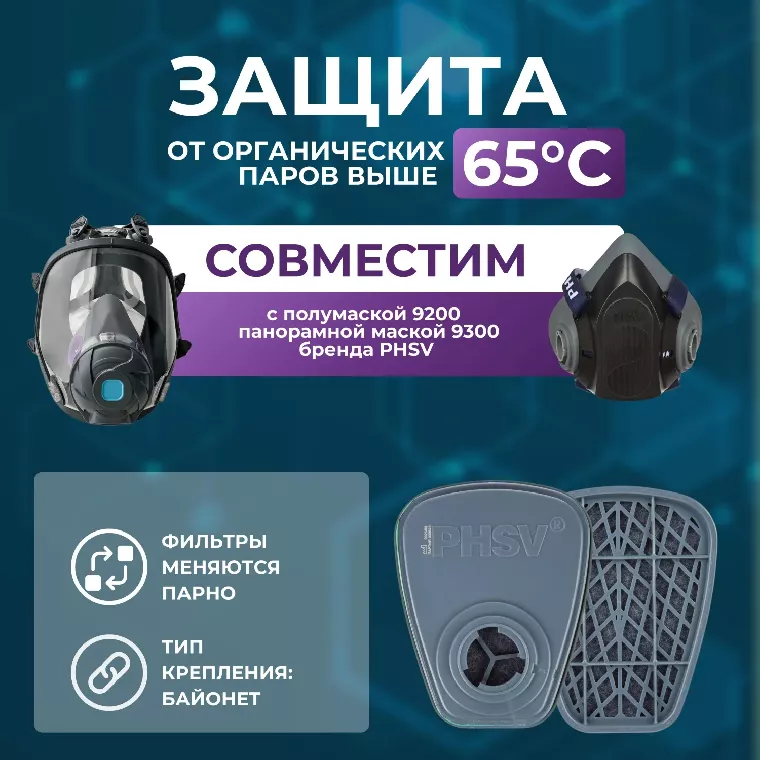 Фильтр противогазовый PHSV 92011, А1, 2 шт/уп