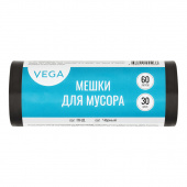 Мешки для мусора  60л Vega ПНД, 60*70см, 8мкм, 30шт., черные, в рулоне