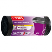 Мешки для мусора 60 л, черные, в рулоне 20 шт., ПНД, 7,4 мкм, 60х72 см, PACLAN "Standart", 402126