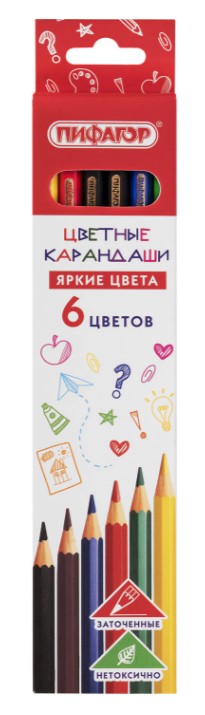 Карандаши цветные ПИФАГОР ЭКО «КЛАССИК», 6 цветов, шестигранные, 182047