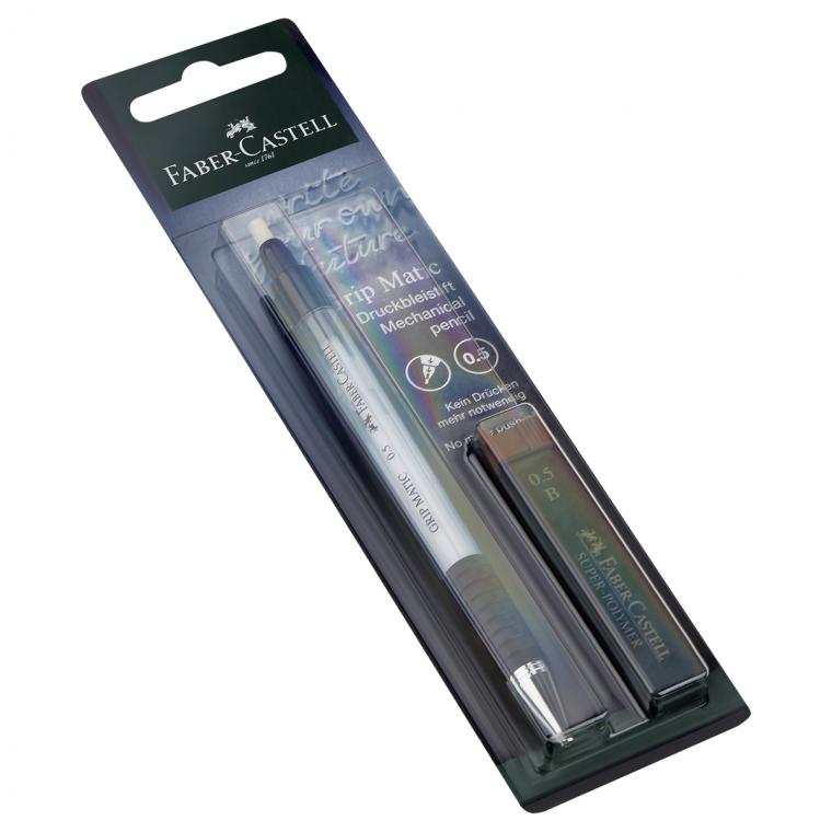 Карандаш механический Faber-Castell "Grip Matic"+грифели, 0,5мм, небесный, блистер