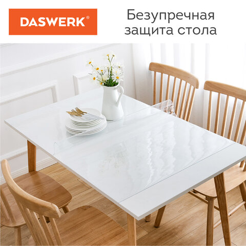 Коврик-подкладка, скатерть ПВХ прозрачная, гибкое/мягкое стекло, 140х60 см, 0,5 мм, DASWERK (ДАСВЕРК), 607880