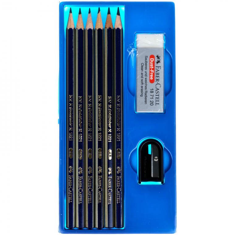 Набор карандашей ч/г Faber-Castell "Goldfaber Sketch", 6шт.+ластик+точилка, 2H-6B, заточен., карт. уп., европодвес
