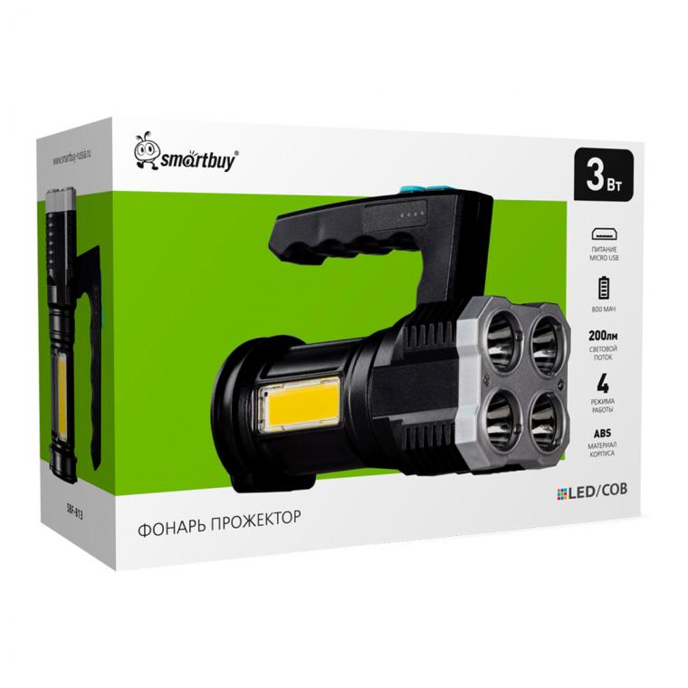 Фонарь-прожектор Smartbuy SBF-813, аккумуляторный, Type-C, светодиодный, 7 LED