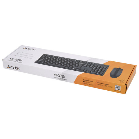 Набор проводной A4TECH KK-3330, USB, клавиатура 104 клавиши, мышь 2 кнопки + 1 кнопка-колесо, черная, 1530249