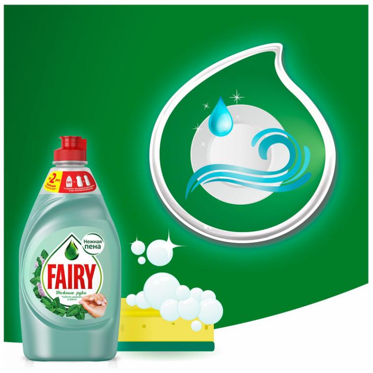 Средство для мытья посуды Fairy "Нежные руки. Чайное дерево и мята", 900мл