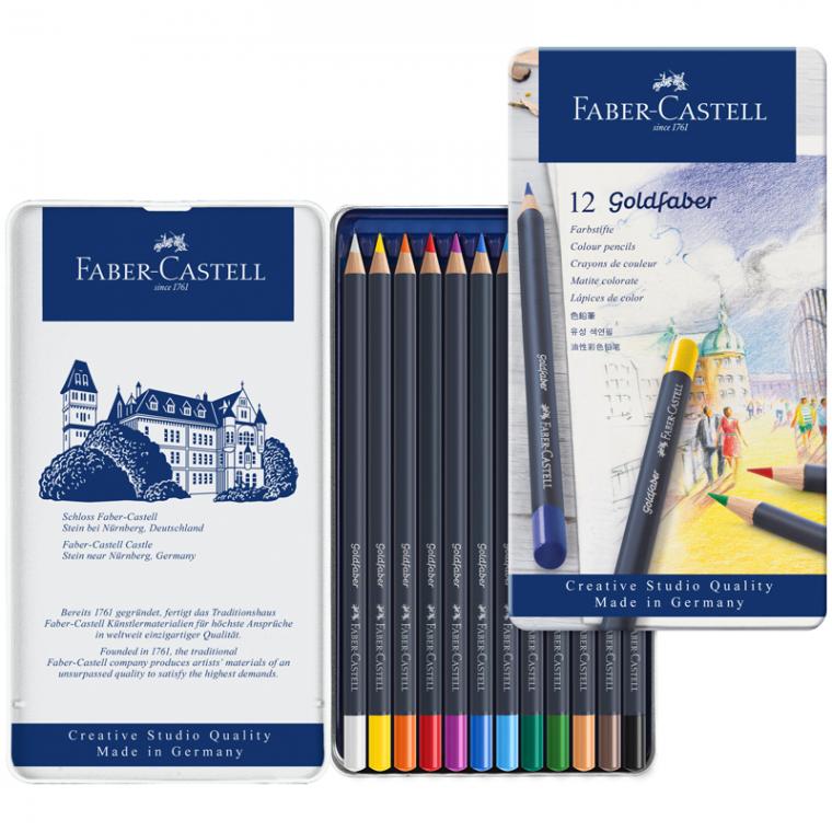Карандаши цветные Faber-Castell "Goldfaber", 12цв., круглые, заточен., метал. коробка
