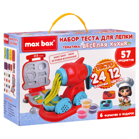 Тесто-пластилин для лепки MAX BAX (МАКС БАКС), 57 предметов, тематика: "Веселая Кухня", с формочками, 107256