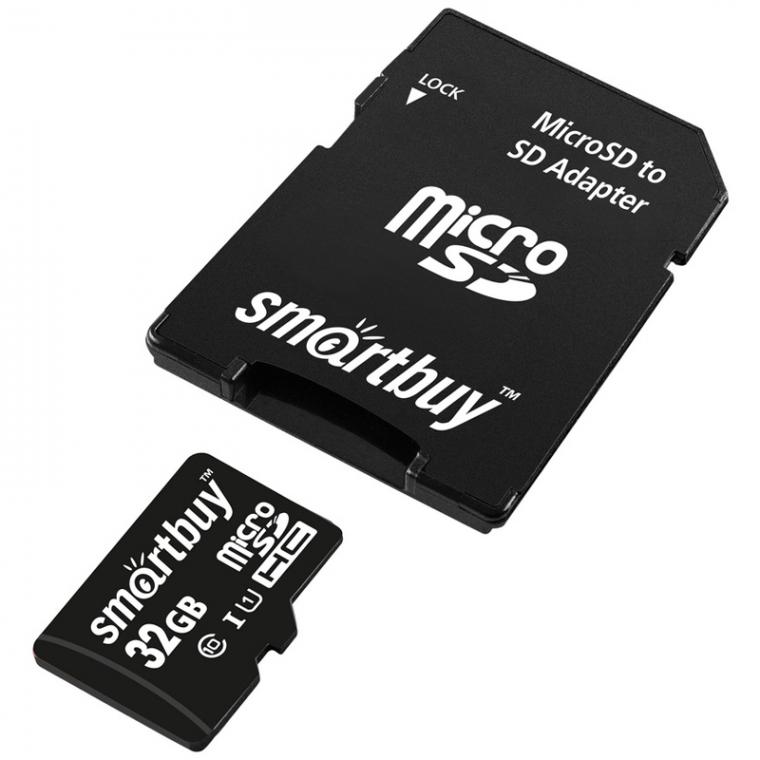 Карта памяти SmartBuy MicroSDHC 32GB UHS-1, Class 10, скорость чтения 30Мб/сек (с адаптером SD)