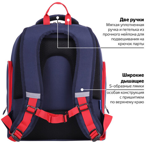Рюкзак BRAUBERG CLASSIC, легкий каркас, премиум материал, "Wild wolf", синий, 37х32х21 см, 271393