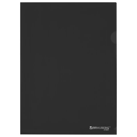 Папка-уголок жесткая прозрачная А4 BRAUBERG UNIVERSAL, черная, 0,15 мм, со штрихкодом, 273051