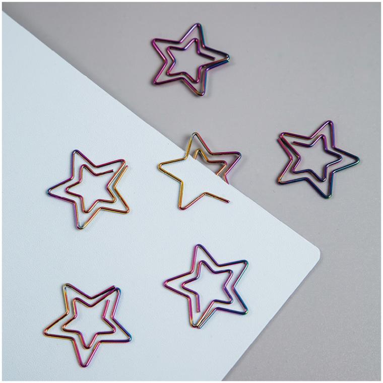 Скрепки фигурные 25мм, MESHU "Stars", 6шт., пакет с европодвесом