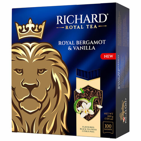 Чай RICHARD "Royal bergamot & vanilla" черный, 100 пакетиков в конвертах по 2 г, 102736