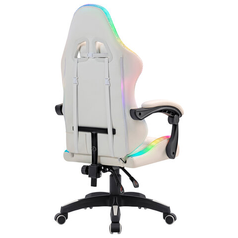 Кресло компьютерное DEFENDER "Energy", 2 подушки, RGB-подсветка, экокожа, белое, 64557