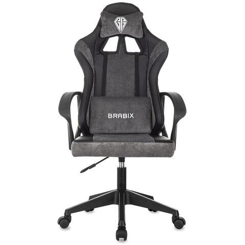 Кресло компьютерное BRABIX "Forcer GM-127", 2 подушки, экокожа/велюр, черное/серое, 533216