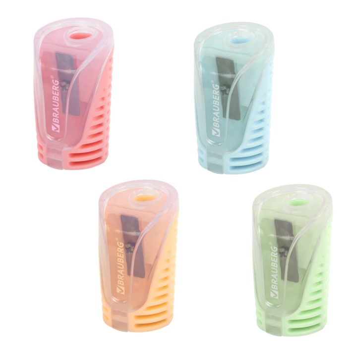 Точилка с контейнером BRAUBERG "CELL PASTEL", пастельные цвета ассорти, 272503