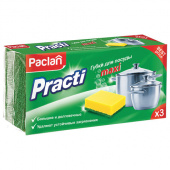 Губки бытовые для мытья посуды, КОМПЛЕКТ 3 шт., чистящий слой (абразив), PACLAN "Practi Maxi", 409123