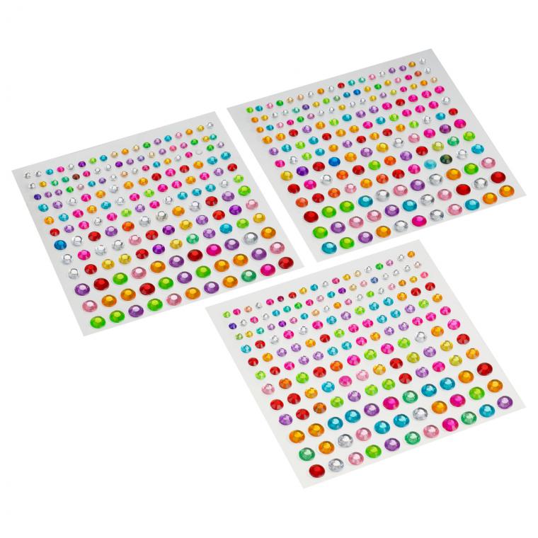 Стразы самоклеящиеся для творчества MESHU,"Радужный набор", 465 наклеек, 3-6мм,  инд. уп., европодвес