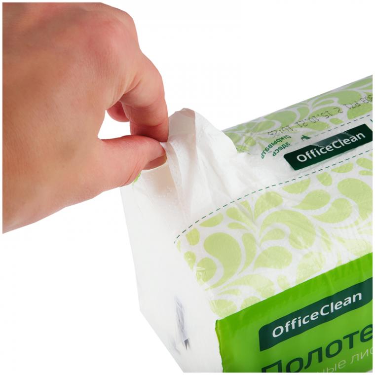 Полотенца бумажные лист. OfficeClean Professional(V-сл), 2-слойные, 200л/пач., 21*21,6см, белые, soft pack, целлюлоза