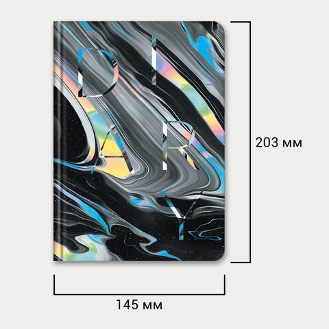 Ежедневник недатированный с резинкой А5 145х203 мм, BRAUBERG, твердый, 128 л., "Waves", 116283