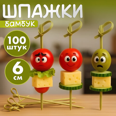 Пики (шпажки) для канапе бамбуковые УЗЕЛОК, 6 см, 100 шт., КП, 123314