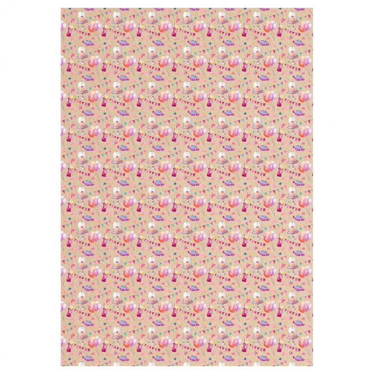 Упаковочная бумага крафт 70*100см, MESHU "С Днем рождения", 70 г/м2, ассорти, 4 дизайна