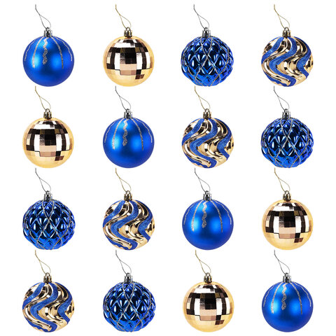 Шары елочные 16 шт., 8 см, "Blue&Gold", пластик, золото/синий, ЗОЛОТАЯ СКАЗКА, 592454