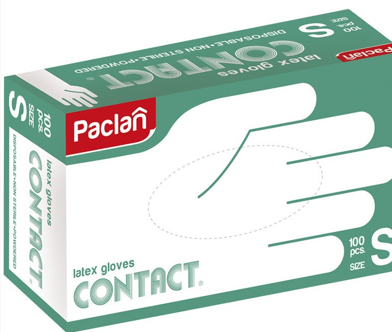Перчатки латексные Paclan "Contact", S, 100шт., картон. коробка