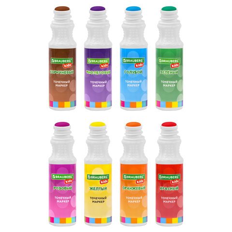Большие точечные маркеры BRAUBERG KIDS 8 цветов + РАСКРАСКА и 2 сменных наконечника В ПОДАРОК, 152616