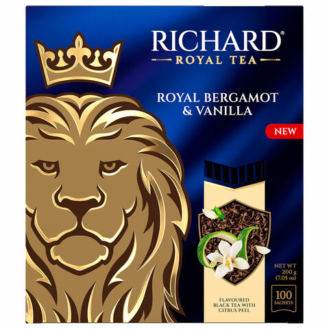 Чай RICHARD "Royal bergamot & vanilla" черный, 100 пакетиков в конвертах по 2 г, 102736