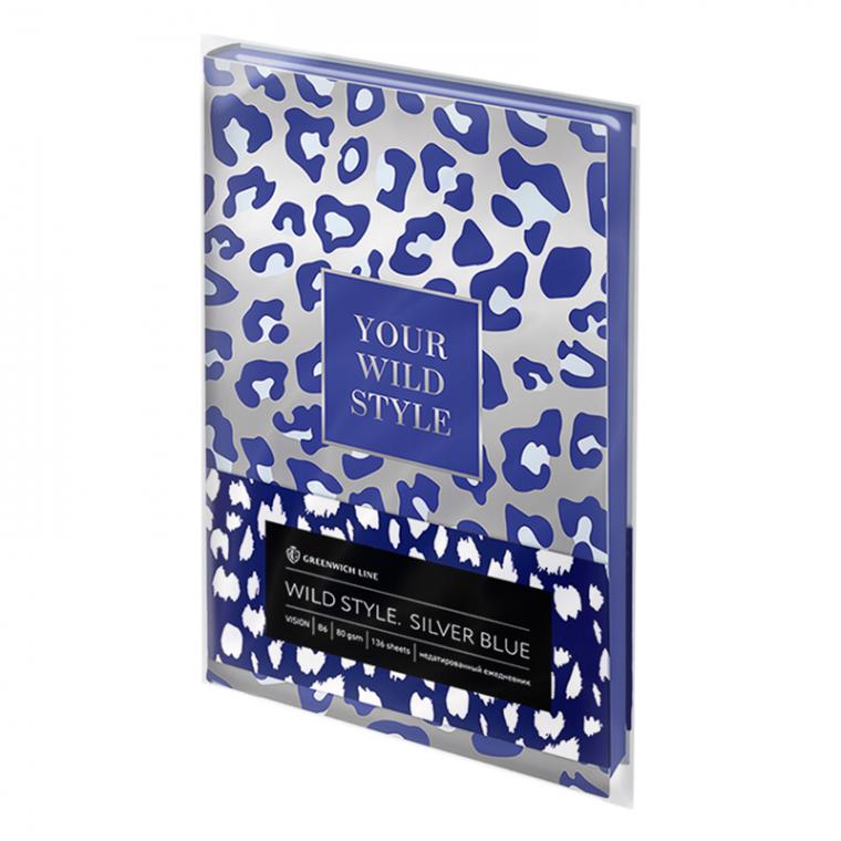 УЦЕНКА - Ежедневник недатированный, В6, 136л., кожзам, Greenwich Line "Vision. Wild style. Silver blue", тон. блок, цв. срез