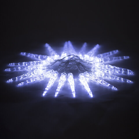 Электрогирлянда-нить комнатная 2 м, 20 LED, с насадками, вид: "Сосульки", холодный белый, на батарейках, ЗОЛОТАЯ СКАЗКА, 592561