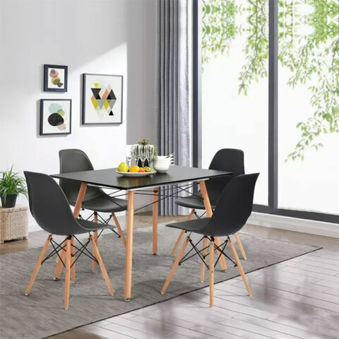 Стулья BRABIX "Eames CF-010", КОМПЛЕКТ 4 шт., пластик черный, опоры дерево/металл, 532631