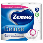 Бумага туалетная 3-слойная, 4 рулона (4х18 м), белая, ZEMMA/ZEWA Deluxe, 32281