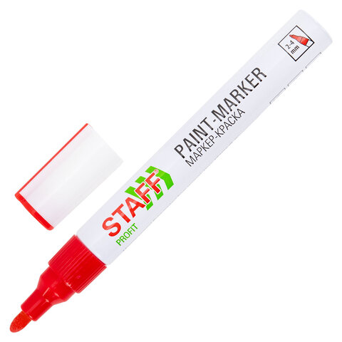 Маркер-краска лаковый (paint marker) 2-4 мм, КРАСНЫЙ, НИТРО-ОСНОВА, STAFF PROFIT, для любых поверхностей, 152582