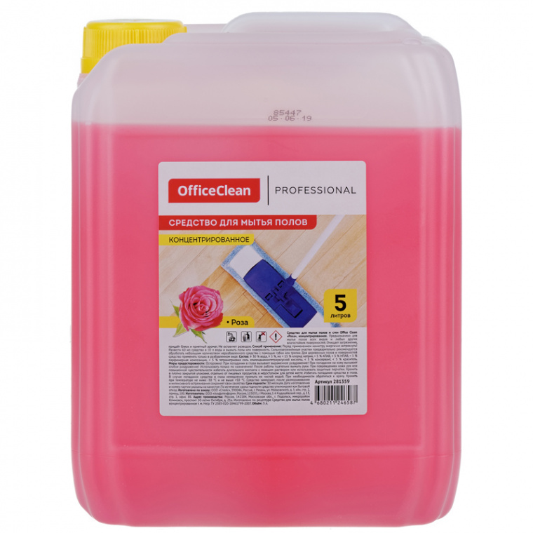 Средство для мытья полов и стен OfficeClean Профессиональное "Роза", концентрат, канистра, 5л