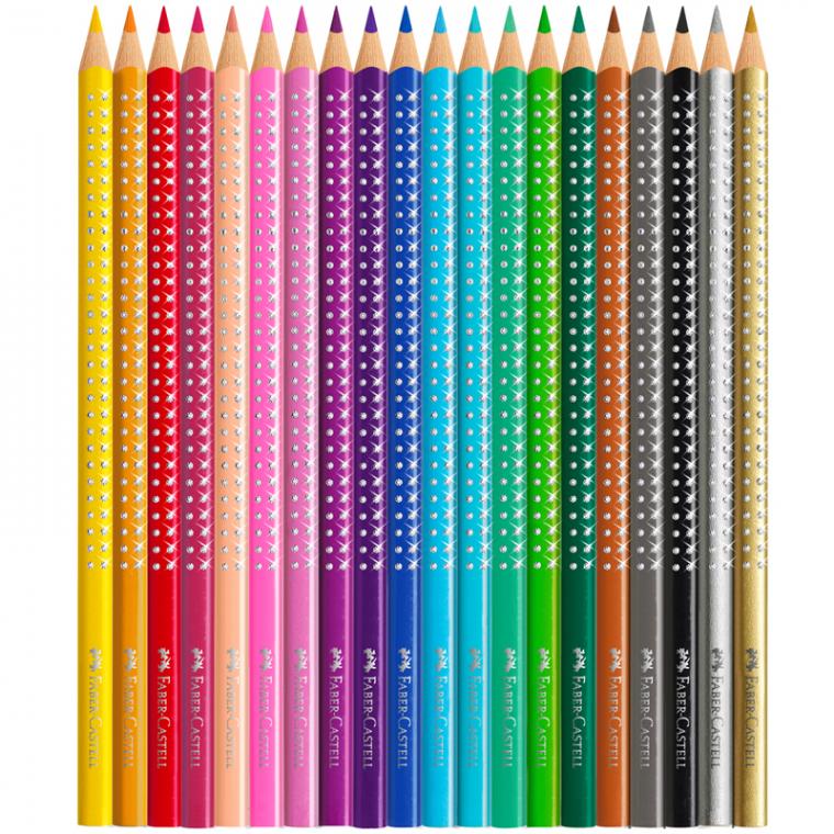 Карандаши цветные Faber-Castel "Sparkle", 20цв.+точилка, трехгран., метал. короб