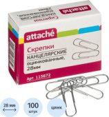 Скрепки металлические Attache (28мм, овальные, никелированные, 100шт./уп.)