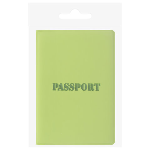 Обложка для паспорта, мягкий полиуретан, "PASSPORT", салатовая, STAFF, 237607