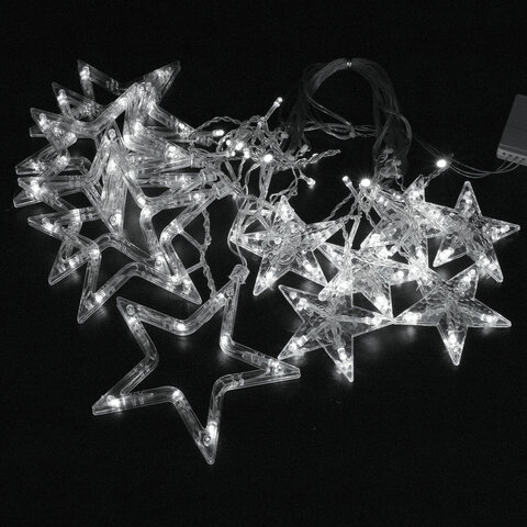 Электрогирлянда-занавес комнатная 3х0,5 м, 108 LED, с насадками вид: "Звёзды", холодный белый, 220V, ЗОЛОТАЯ СКАЗКА, 591355