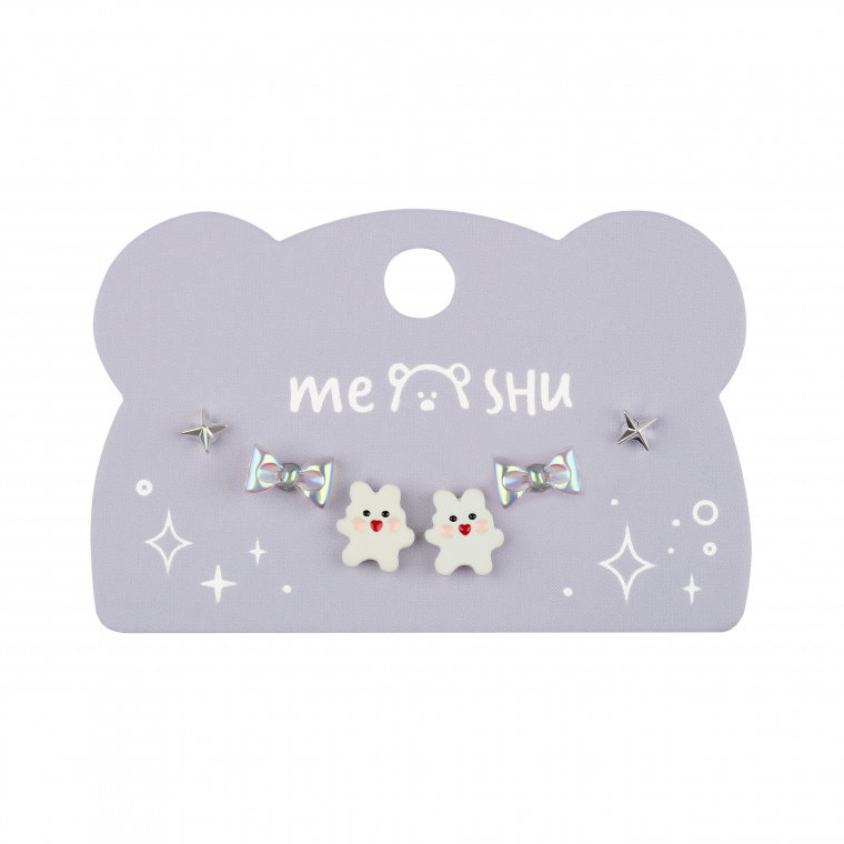 Серьги MESHU, бижутерия, серебристые, 3 пары, европодвес