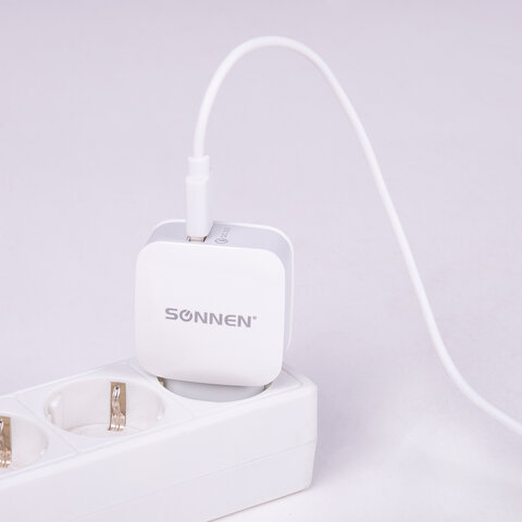 Зарядное устройство быстрое сетевое (220 В) SONNEN, USB QC 3.0 18 Вт, 3 А, белое, 455506