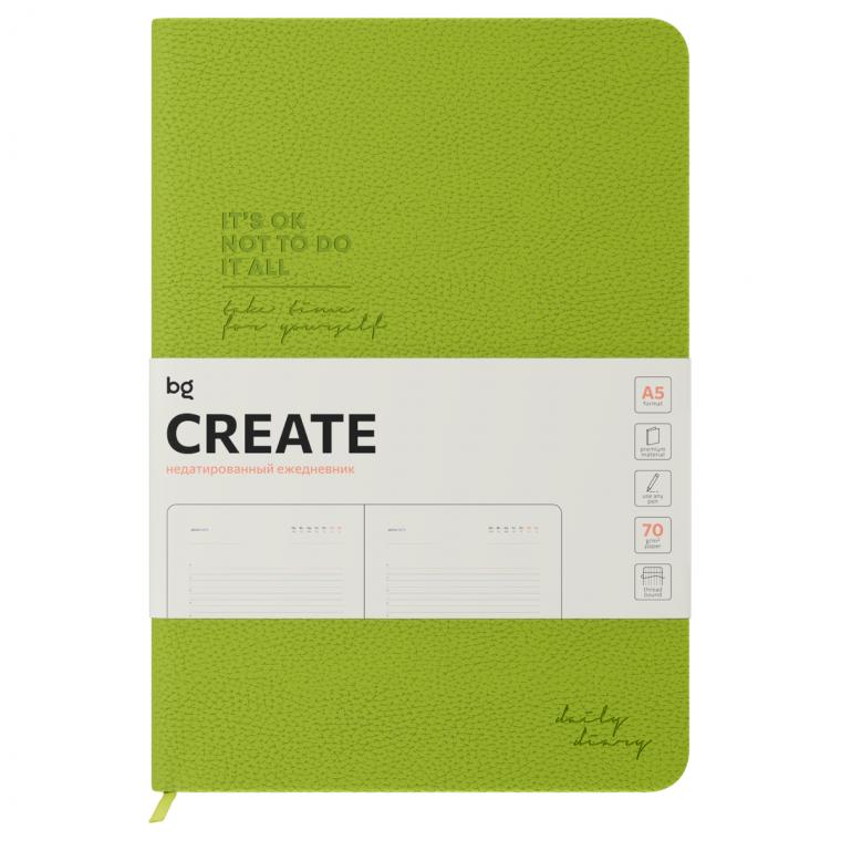 Ежедневник недатированный, А5, 136л., твердый переплет, кожзам, BG "Create. Lime", лаймовый, цветной срез